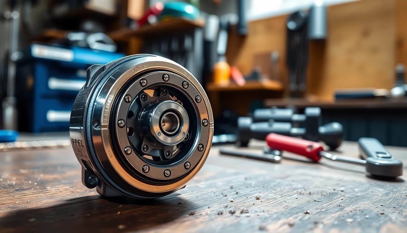 Freelock locking mechanism showcased with tools on a workshop bench.