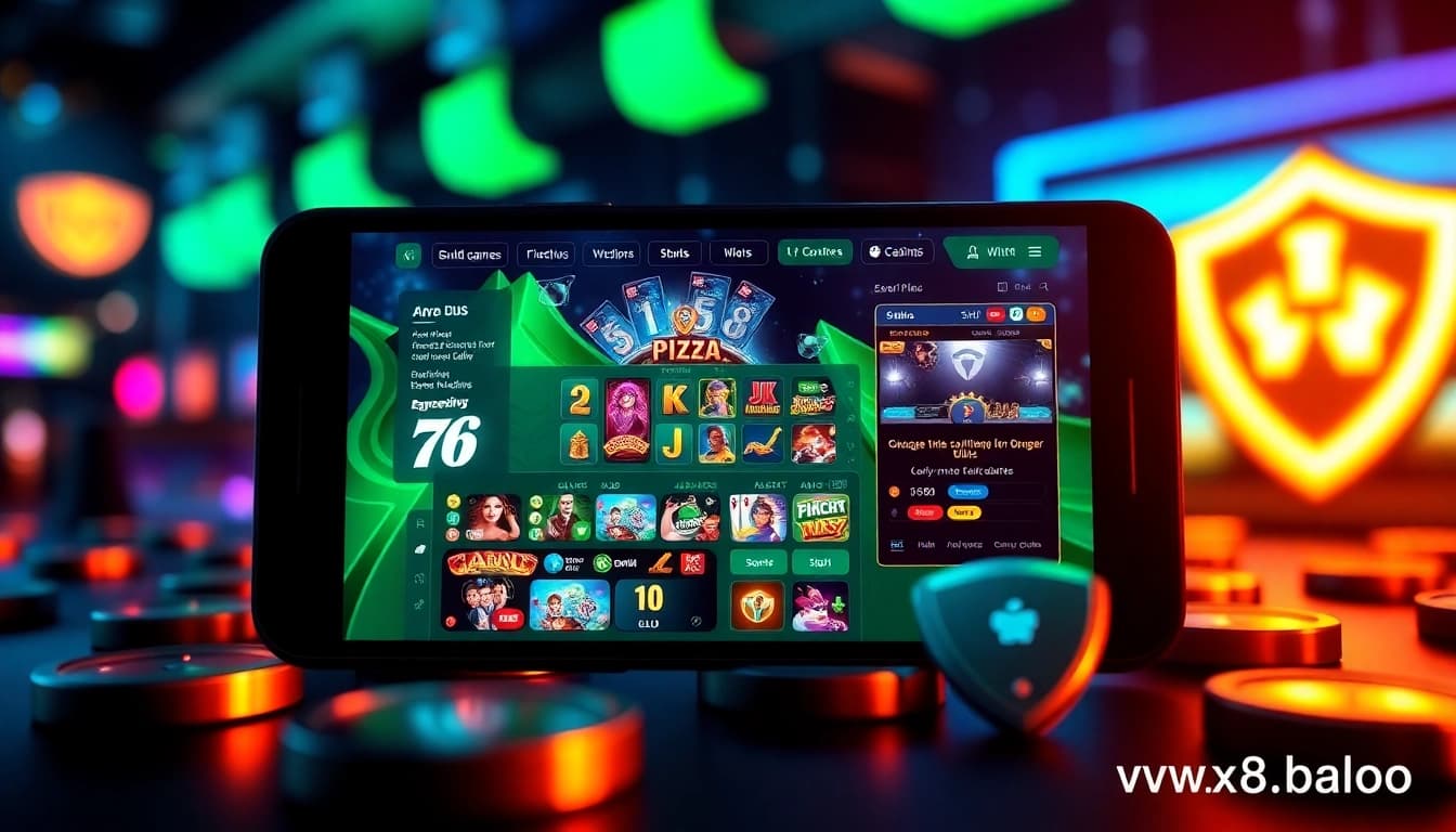 The high-tech interface of online gaming at https://xx88.pizza/ showcasing thrilling card games and a vibrant atmosphere, emphasizing safety.