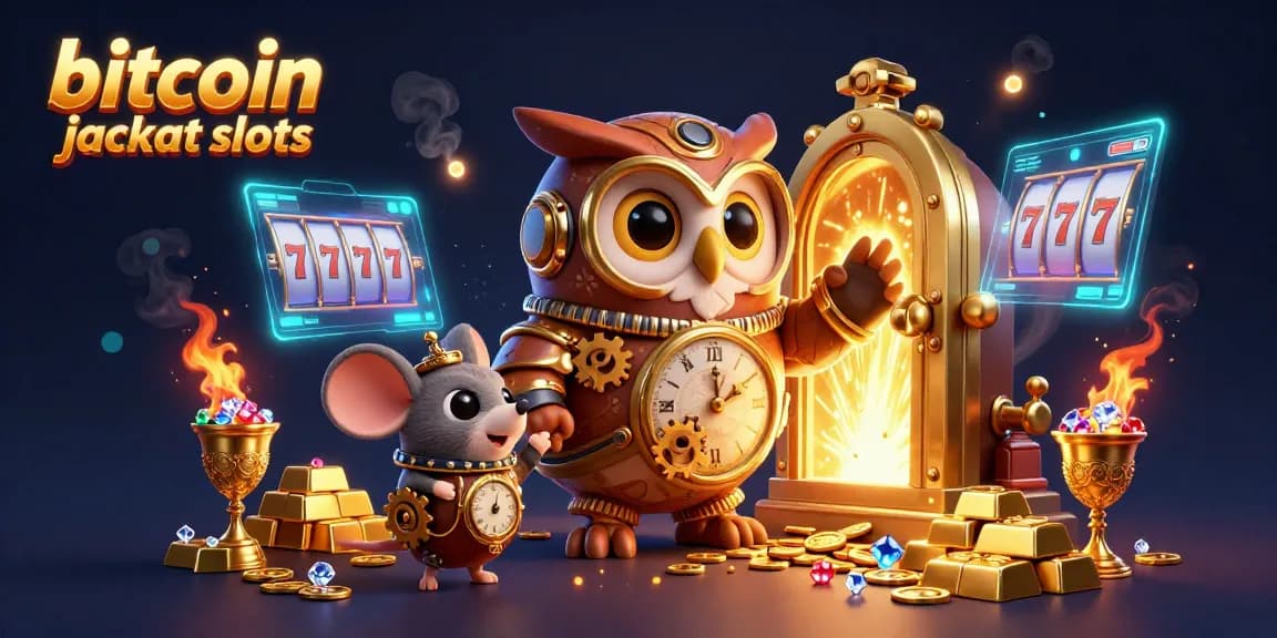 Spin for fortune with bitcoin jackpot slots amidst a vibrant casino scene filled with treasures.