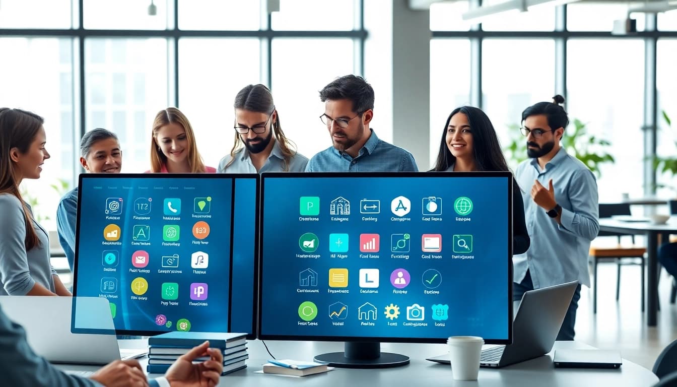 Engage with the vibrant AI tool marketplace, showcasing diverse tech professionals in collaboration.