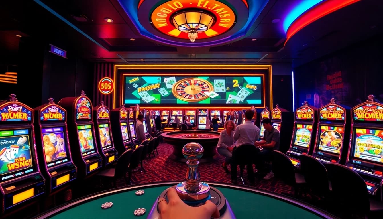 Experience the excitement of link slot gacor in a vibrant casino scene with colorful slot machines.