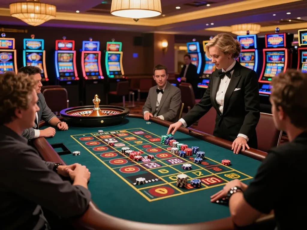 Engaged players placing bets at a roulette table while exploring LINK G28 gaming strategies in an upscale casino environment.