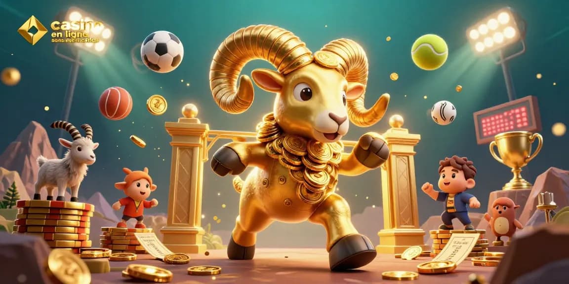 Jouer dans un casino en ligne sans vérification avec un bélier doré illustrant l'adrénaline de l'expérience de jeu.