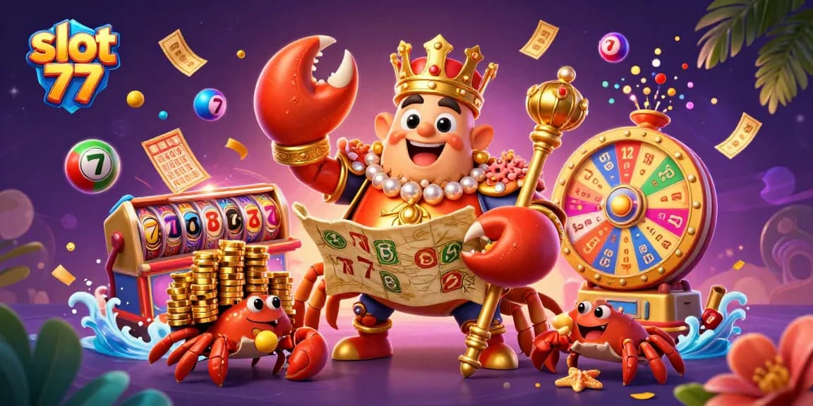 Experience winning excitement with slot 77 and vibrant characters in a thrilling casino scene