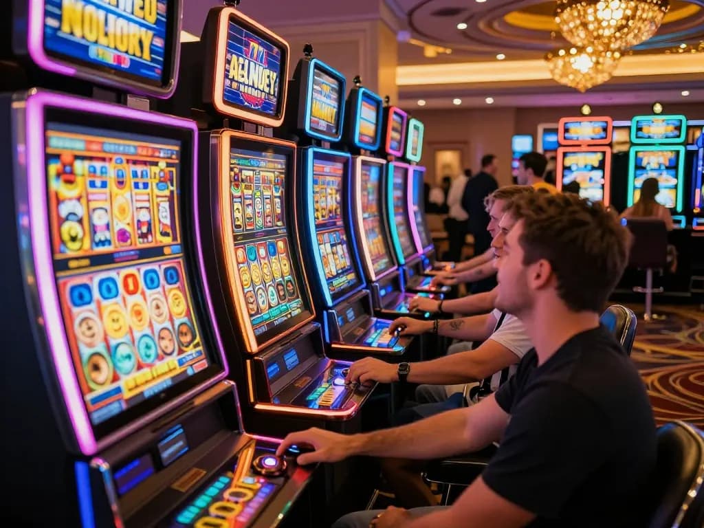 Players enjoying the thrilling slot777 gameplay on colorful machines in a lively casino atmosphere.