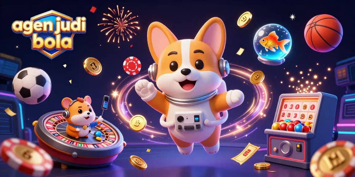 Engage in sports betting strategies with agen judi bola amidst vibrant 3D casino elements.