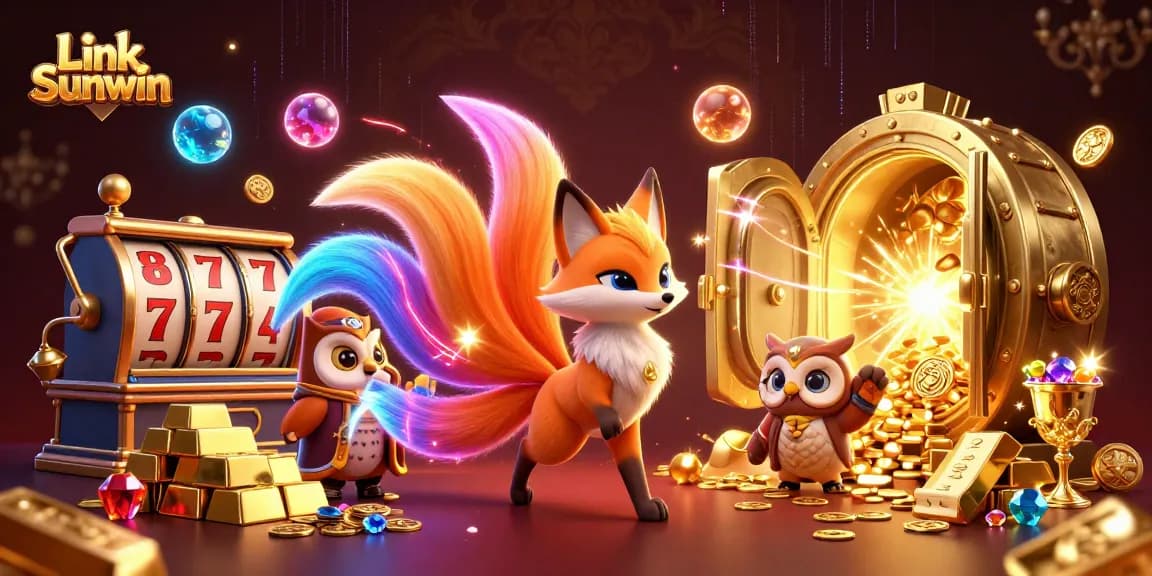 Experience vibrant casino thrills with Link Sunwin, featuring slot reels, treasures, and enchanting spirits.