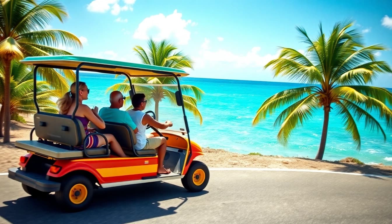 Enjoy the scenic drive with San Pedro Belize Golf Cart Rental in a vibrant, tropical setting.