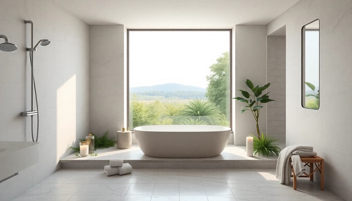 Experience elegant showers Australia with this luxurious minimalist bathroom design featuring natural elements.