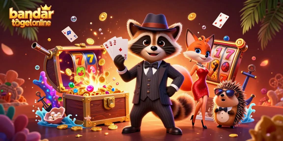 Engaging scene featuring stylish raccoon and companions showcasing bandar togel online excitement.