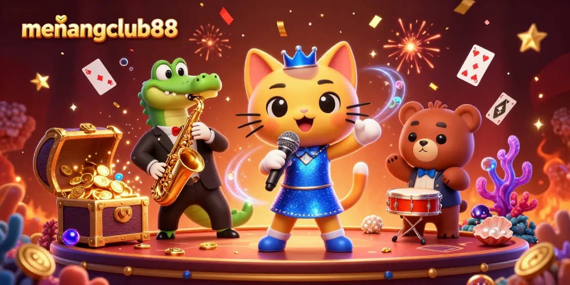 Experience engaging gameplay at menangclub88 with vibrant visuals and animated characters in a casino-themed illustration.