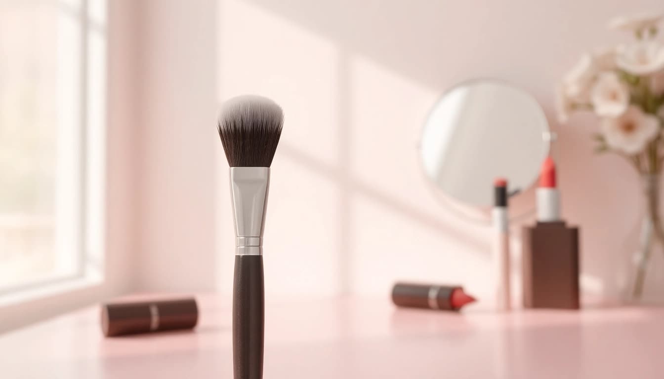 Lip blending brush on display in a stylish beauty studio setting.