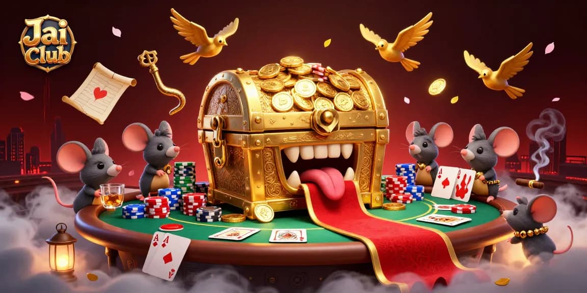 Jai club poker scene with treasure chest, dynamic gameplay elements, and vibrant atmosphere.