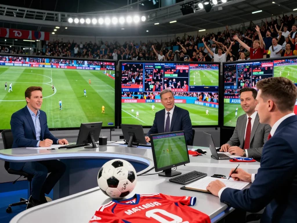 Exciting live broadcast scene featuring Cakhia tv commentators, showcasing soccer energy.