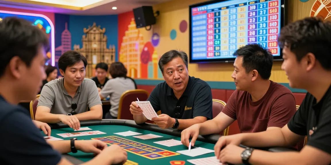 Analisa angka untung saat permainan Togel aktif di ruangan ramai dengan berbagai tiket dan ekspresi pemain.