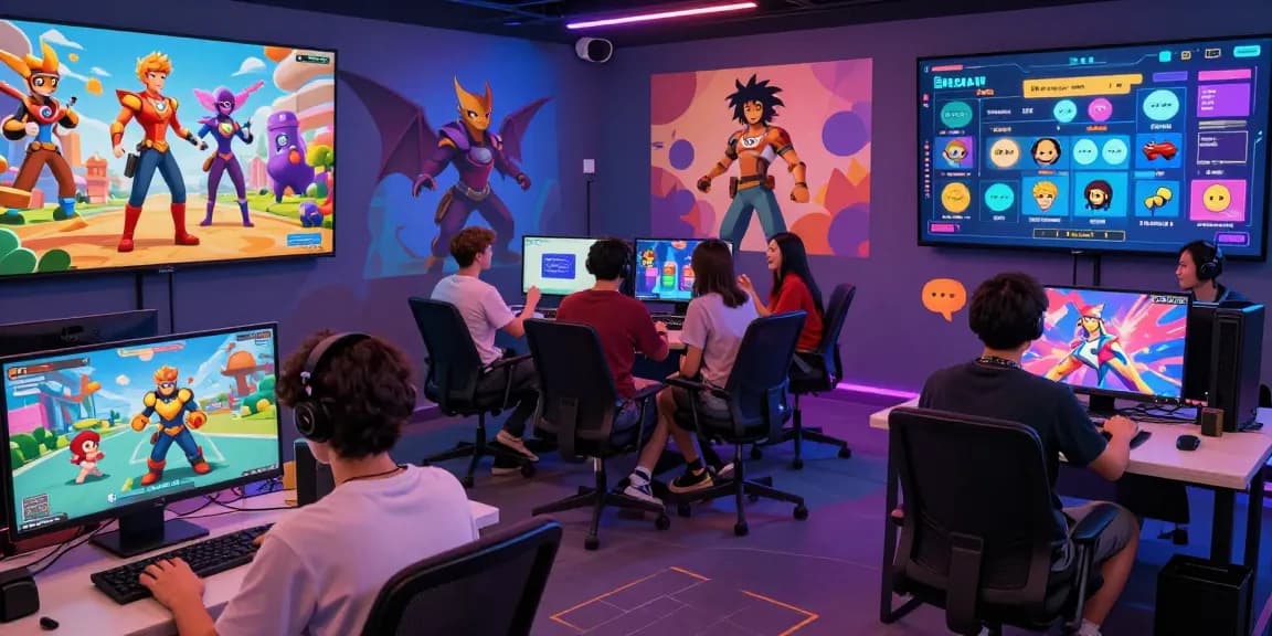 Engaging scene showcasing Status AI users creating avatars in a vibrant virtual community.