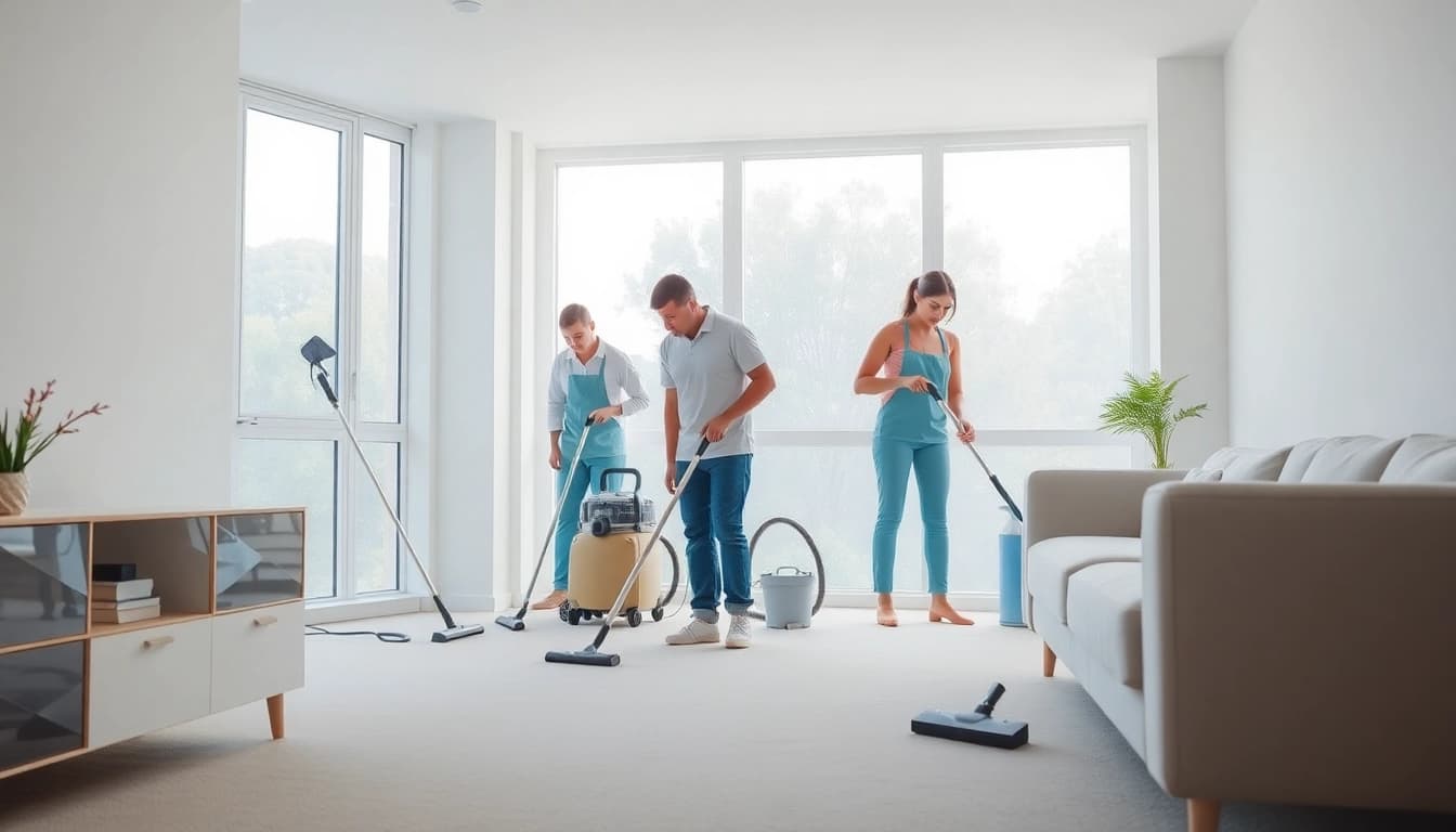 Bond cleaning Brisbane professionals perform thorough cleaning in a bright apartment setting.
