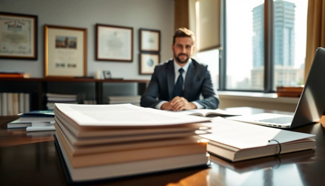 Engage with Fort Lauderdale work injury lawyer reviewing legal documents in an office.