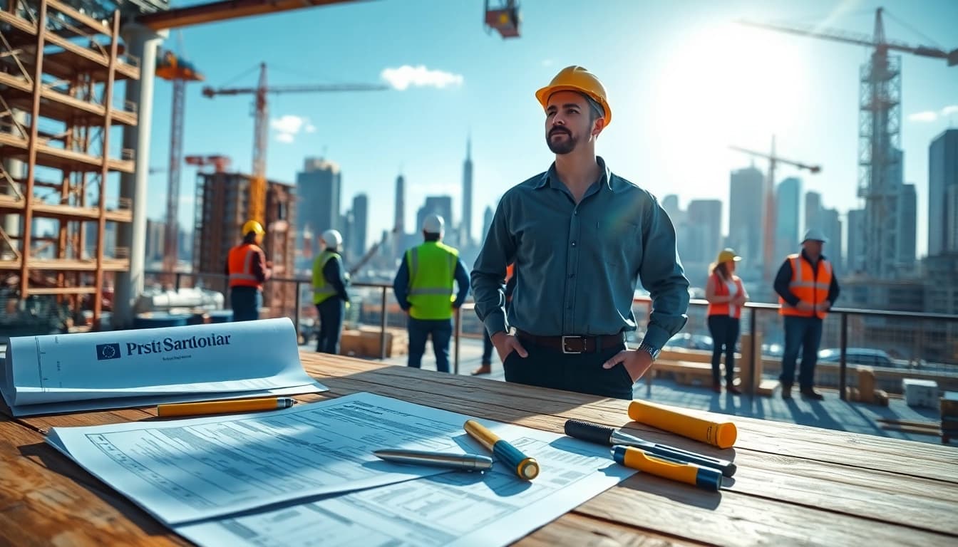 Manhattan Commercial General Contractor leading a construction project in New York with blueprints.