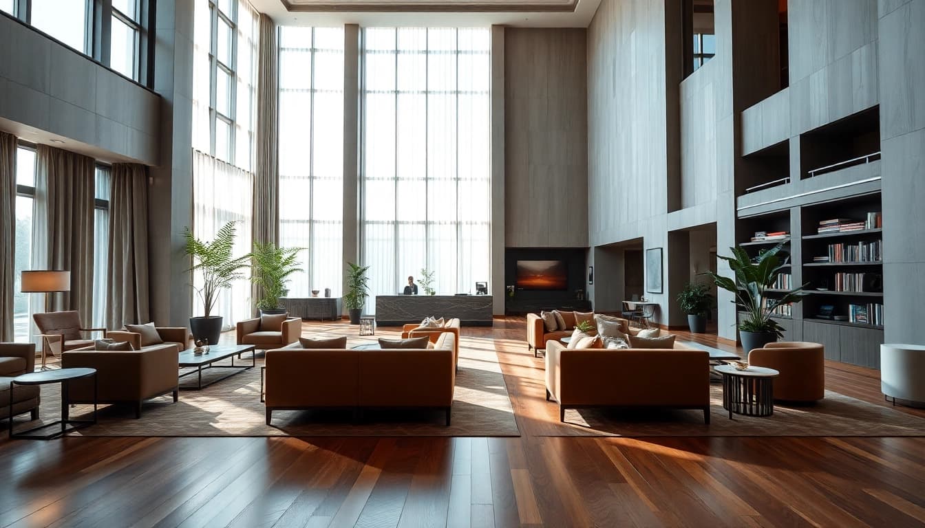 Luxury hotel in Sweden lobby with elegant decor and inviting atmosphere.