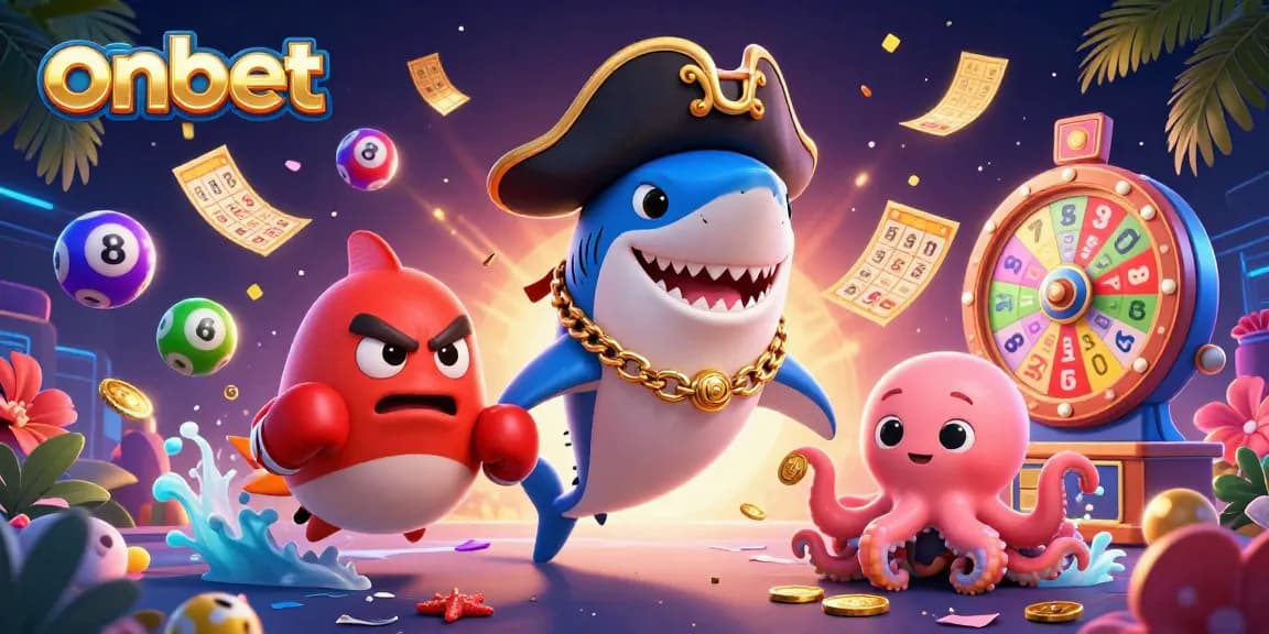 Engage in exciting gameplay with onbet as the pirate shark, pufferfish, and octopus celebrate wins.