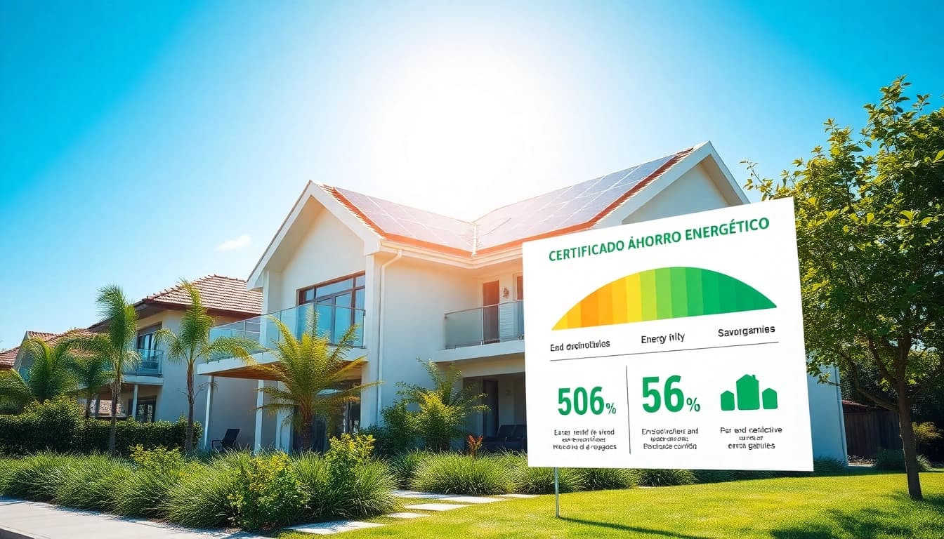 Promoting Certificado Ahorro Energético con una infografía en un hogar energéticamente eficiente.