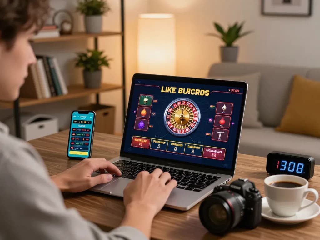 Person engaged in f168 online casino gaming on laptop at home with roulette interface and betting app.