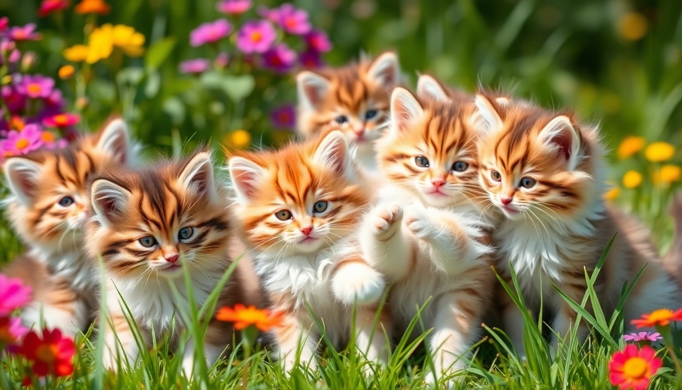 Adorable Maine Coon kittens for sale Northern California playing together in a sunny garden.