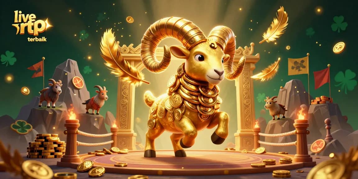 Experience live rtp terbaik with dynamic casino symbols and a golden ram charging through a vibrant illustration.