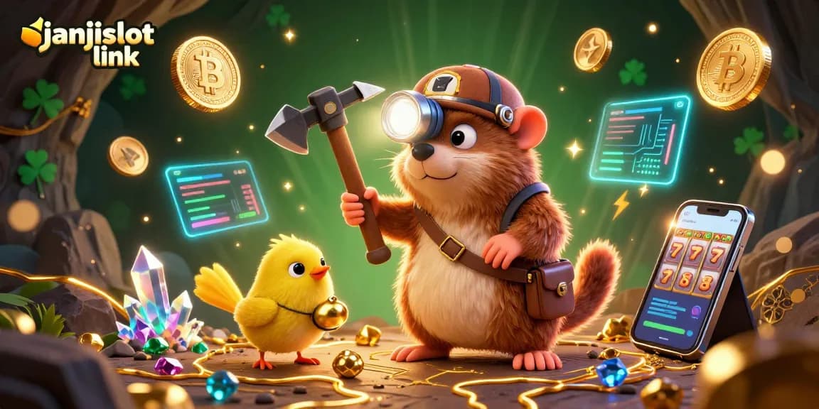 Experience the excitement of jackpots with the janjislot link in this vibrant 3D gambling scene.