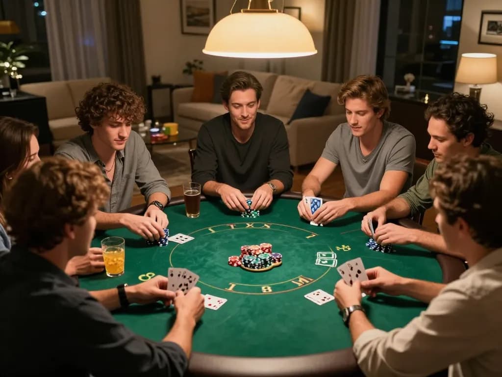 Engaging home poker game featuring players analyzing cards and betting, showcasing top quality widgets.