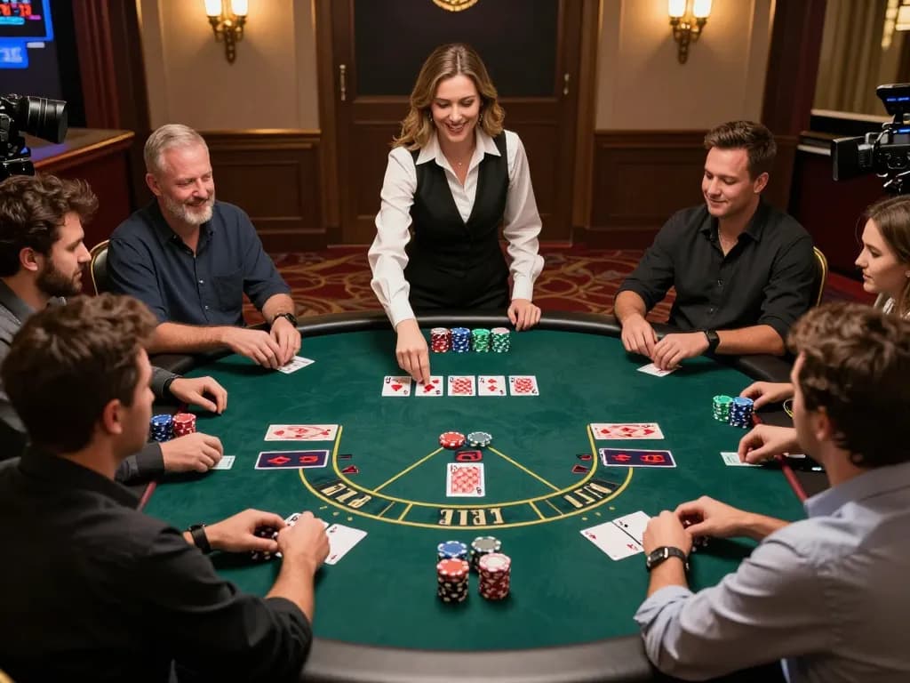 678vip players engaged in an exciting live dealer blackjack game, showcasing strategic gameplay and vibrant casino atmosphere.