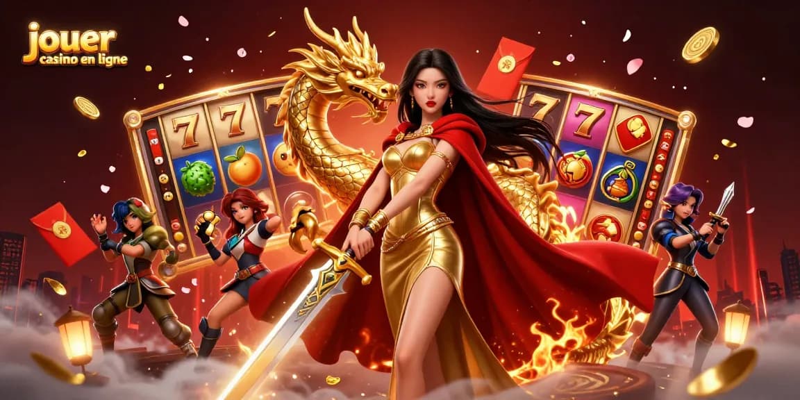 Découvrez jouer au casino en ligne avec des rouleaux de machines à sous vibrants et un personnage puissant dans une scène 3D riche.