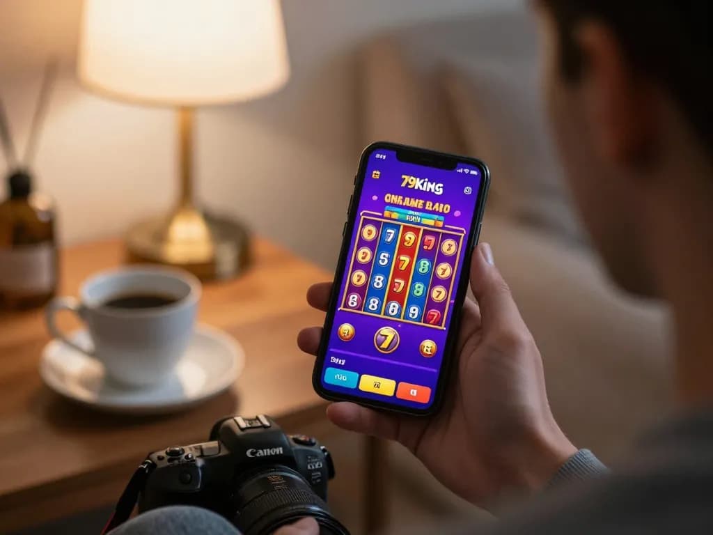 Engaging in thrilling mobile gaming with the 79king app in a cozy home setting