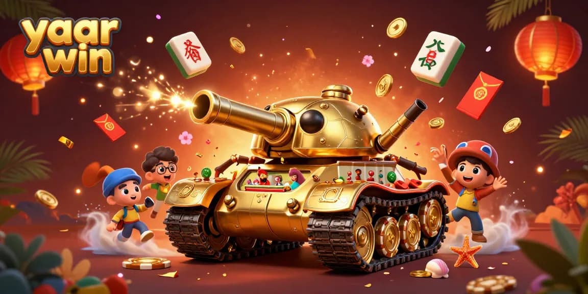 Experience yaar win through a vibrant 3D casino illustration featuring a golden beetle tank.