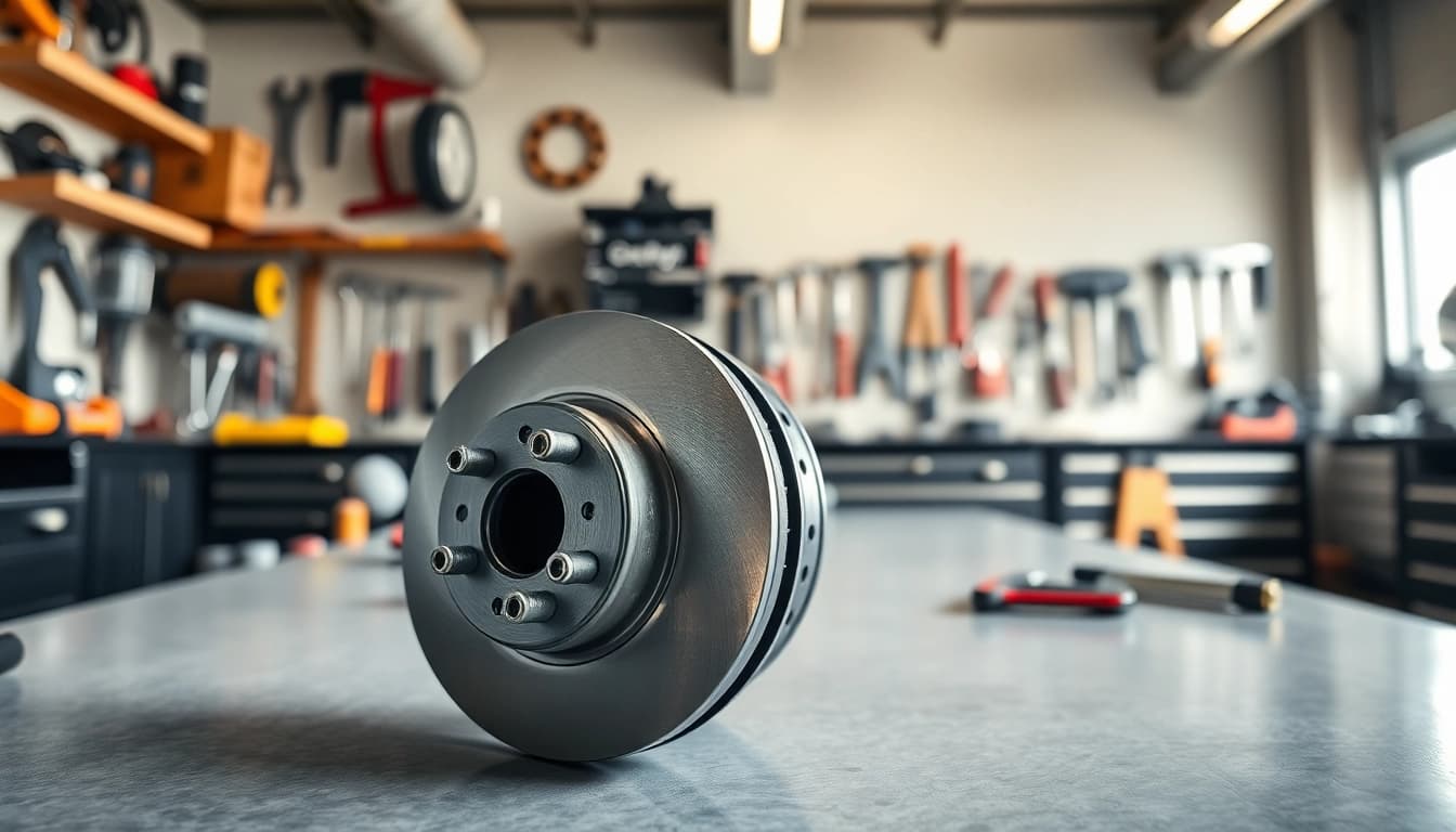 Inspecting golf cart brakes on a workbench with tools highlighting careful maintenance.