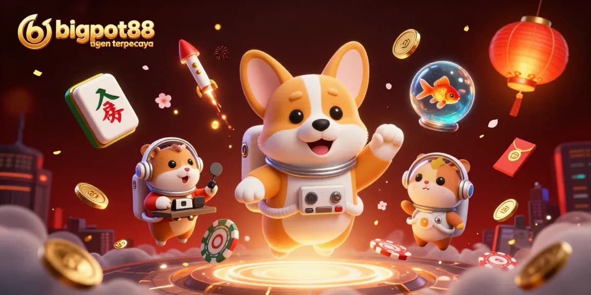 Experience gaming with bigpot88 agen terpercaya in a vibrant 3D space casino scene filled with rich details.