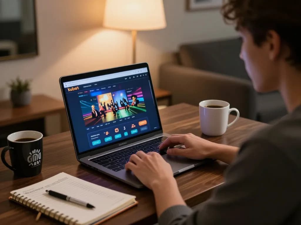 Engaging in focused casino gameplay on kubet's online platform from a cozy home setup.