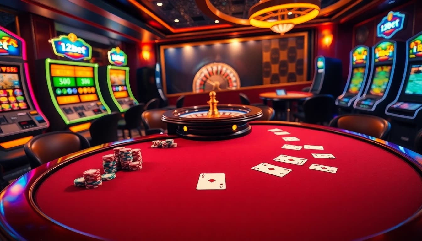 Betting action at 12bet with vibrant cards and dynamic gambling atmosphere