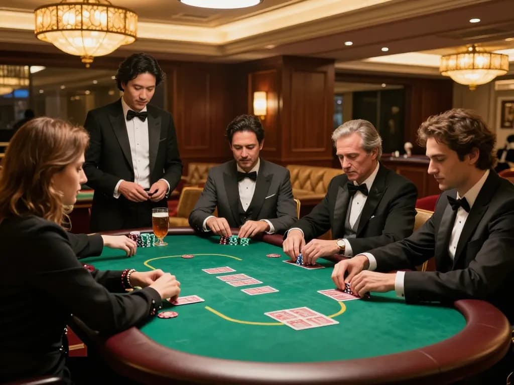 High-stakes poker game at king33's exclusive table with players strategizing and enjoying the moment.