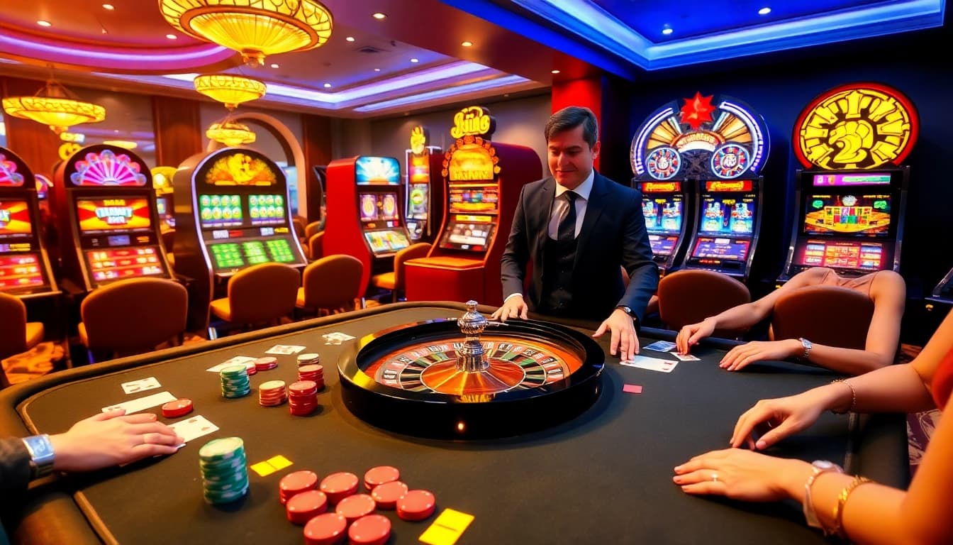 Experience the excitement of Luck8 win at a vibrant casino table filled with colorful poker chips and strategic card games.