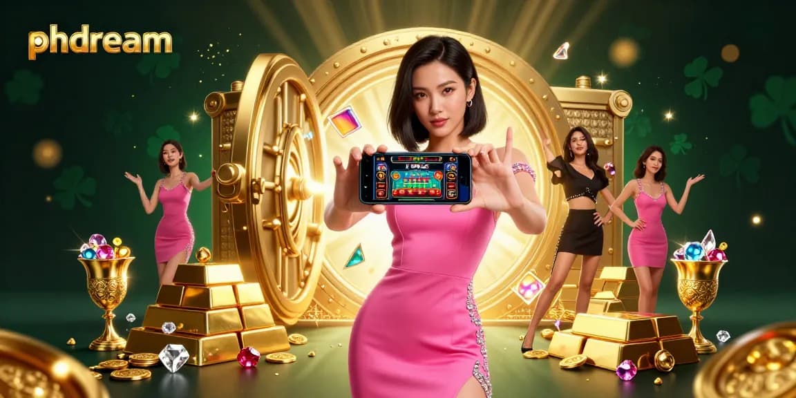 Experience the excitement of phdream with a lively digital casino scene showcasing a confident player and vibrant gaming elements.