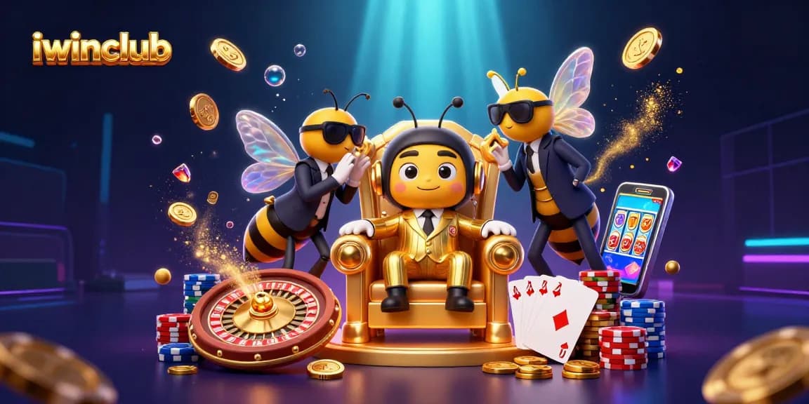 Experience excitement at iwinclub with a 3D casino scene featuring vibrant characters and dynamic game elements.