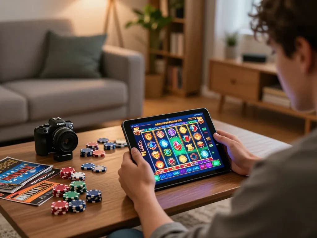 Engaging with สล็อต gameplay on a tablet in a cozy living room
