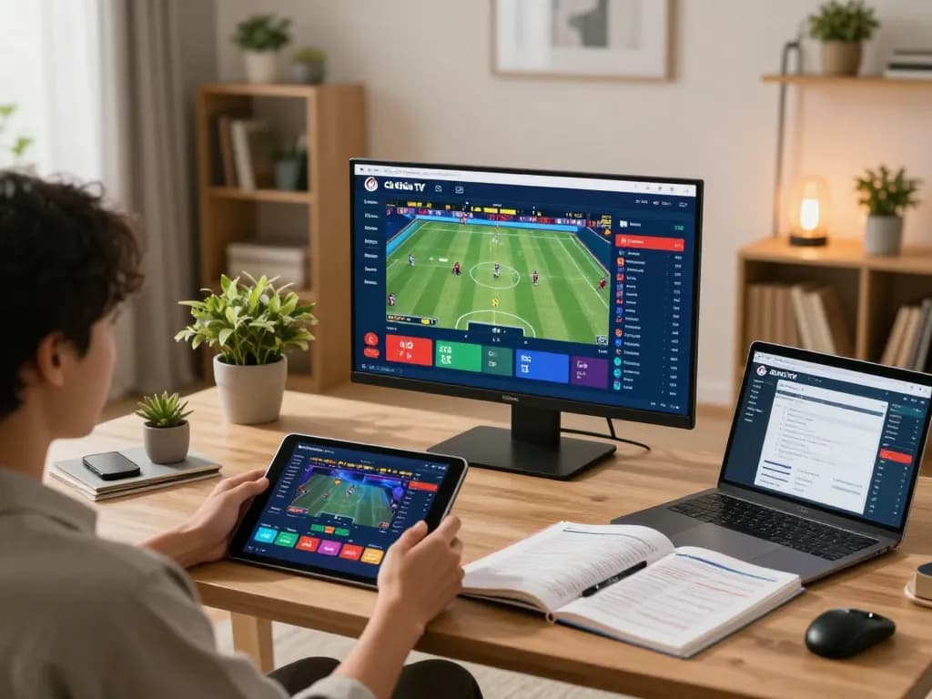 Cà Khịa TV live betting session on tablet during home gaming event with cozy atmosphere.