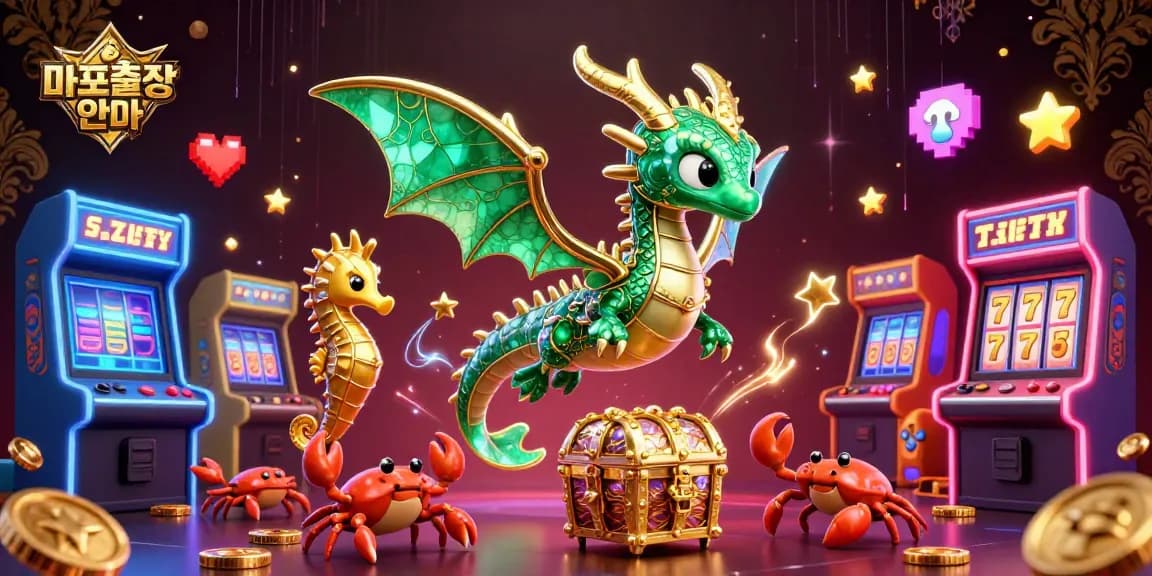 Experience 마포출장안마 with a vibrant illustration filled with casino elements and dynamic characters in action.