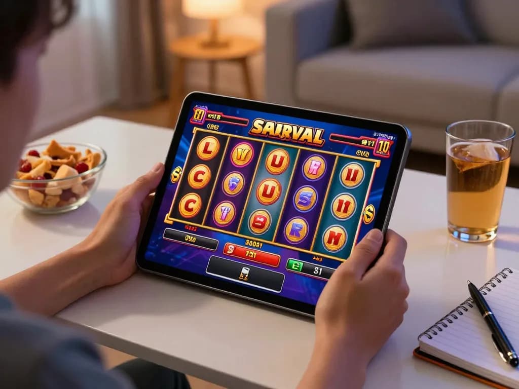 Engaging with slot server thailand no 1 on a tablet in a cozy home setting during enjoyable gameplay.