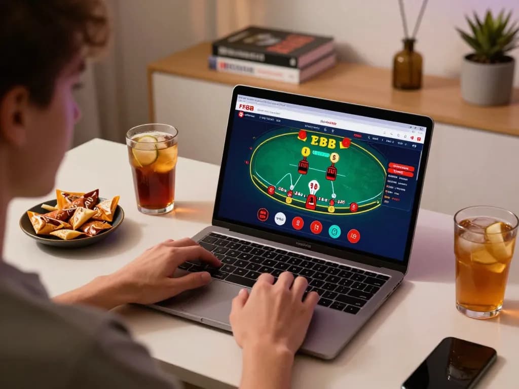 Enjoying a live dealer game on fb88 com during an exciting home gaming session.