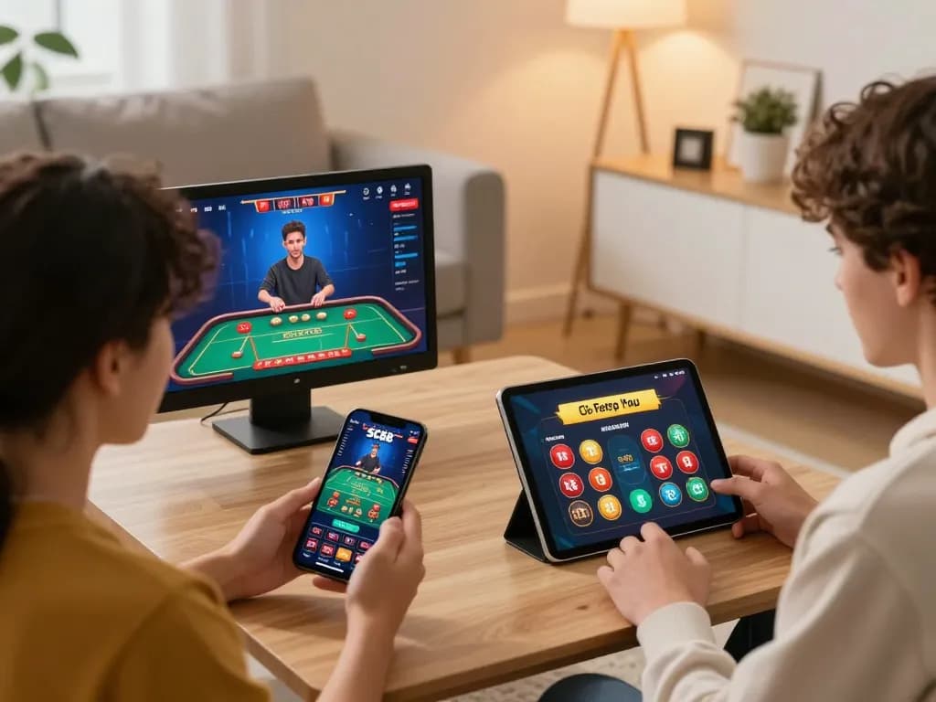 Players engaging with the SC88 app for betting and strategy in a cozy living space.