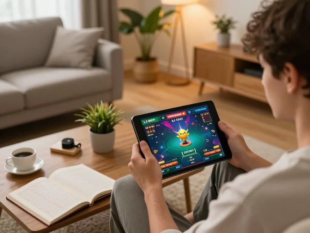 Lô đề online gaming on a tablet in a cozy home setting, showcasing strategic betting.